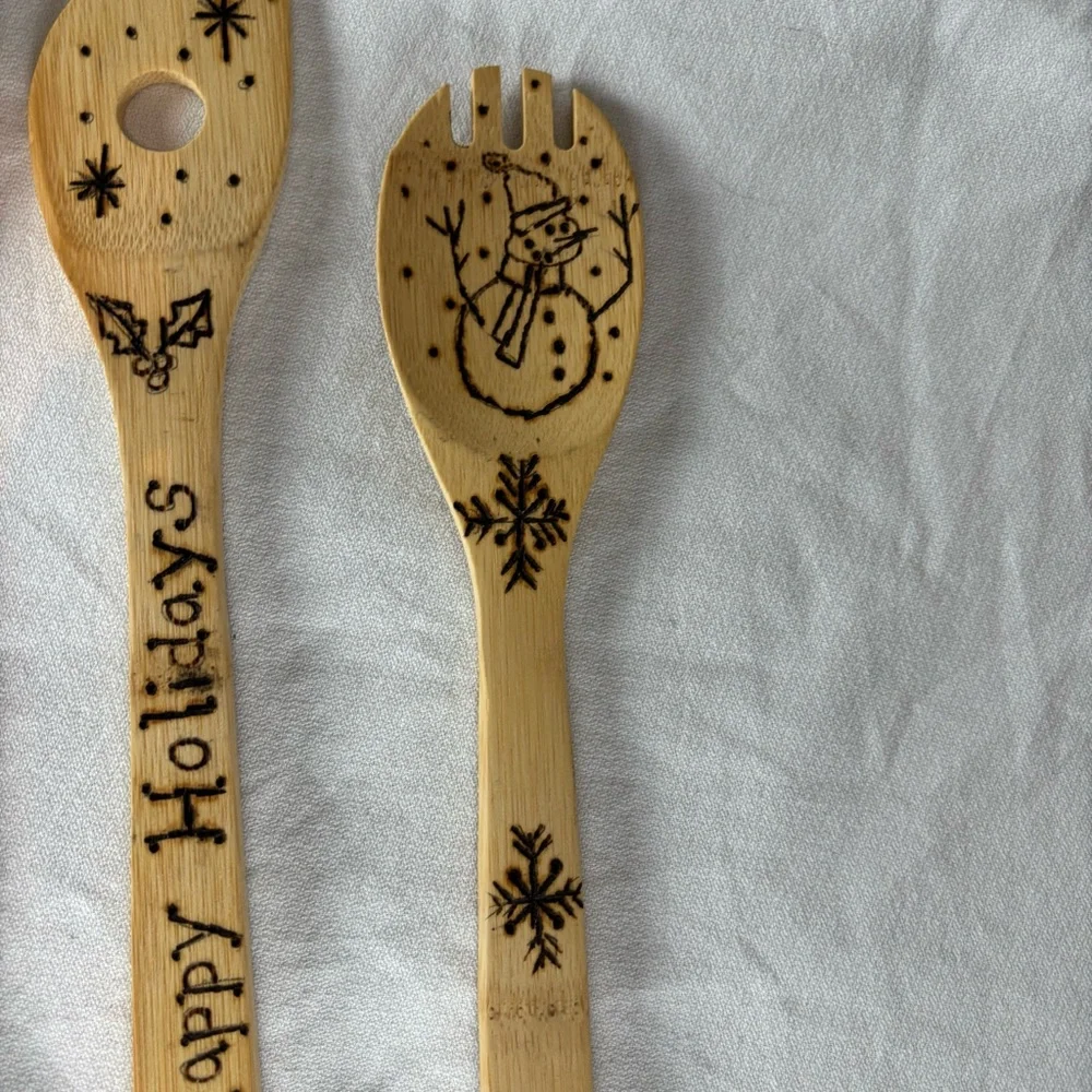 Handmade Wood-Burned Bamboo Spoon Set‎ — (Set of 4) One of a Kind Gift